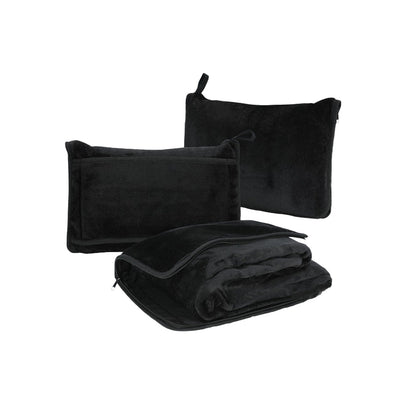 2-in-1 Travel Blanket Pillow PortableThrow Blanket for Camping Picnic Black