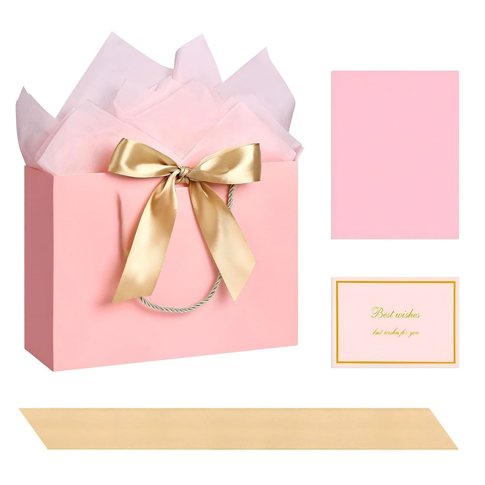 4Pieces Gift Bags with Cards and Wrapping Paper for Weddings Parties - Pink