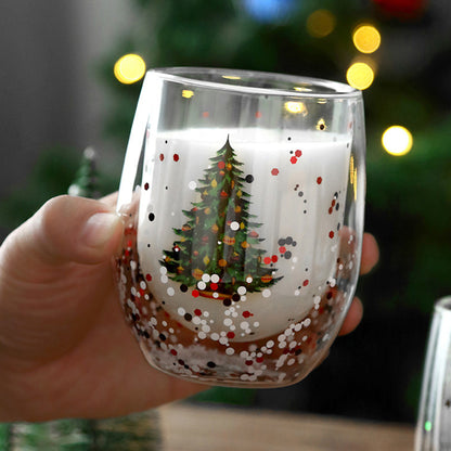 2Pcs 300ml Double Wall Christmas Tree Coffee Glass Cups