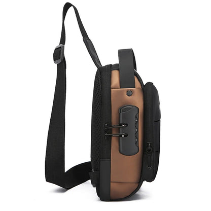 Anti-theft Crossbody Bag for Mern Password Sling Chest Pack with USB Port  Black