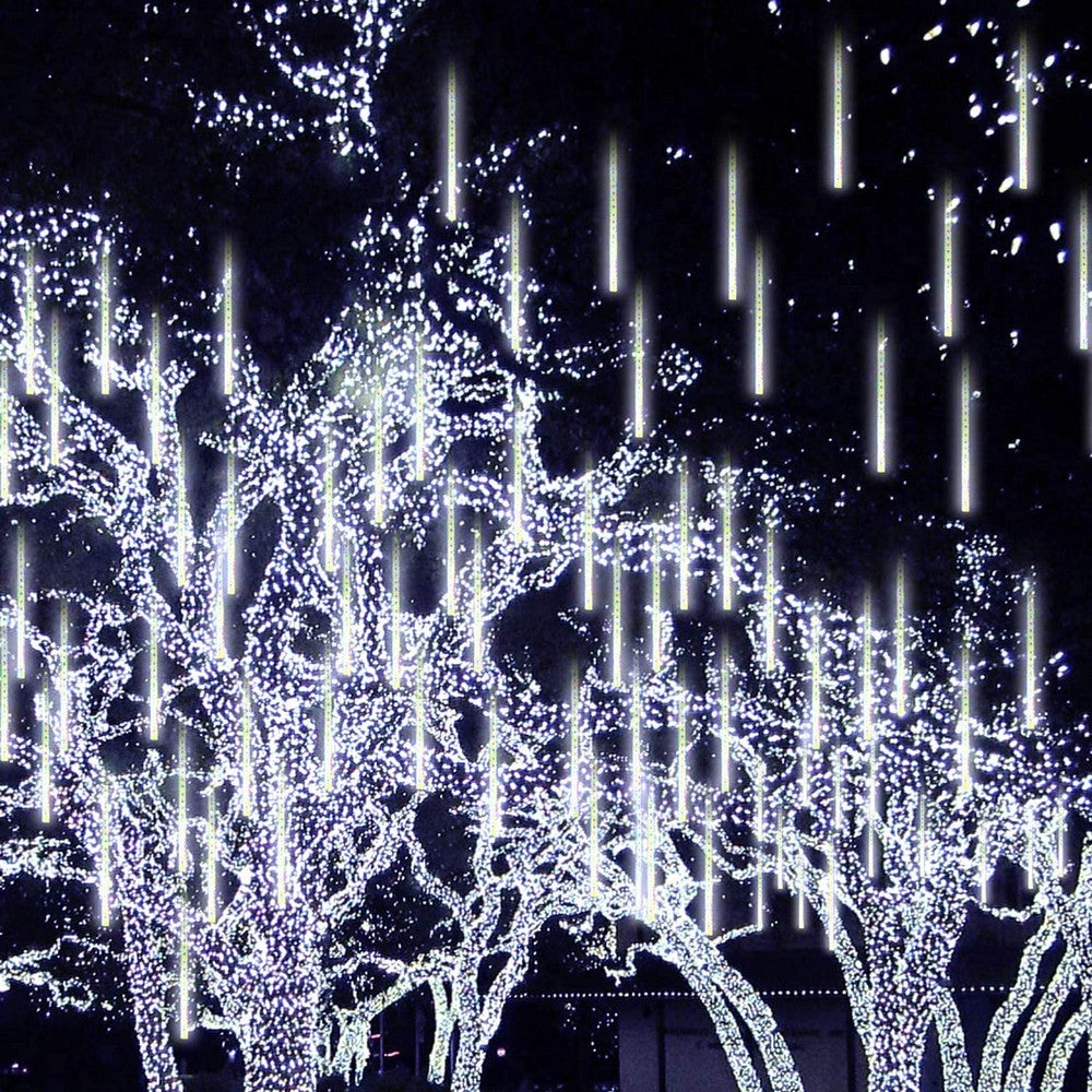 Christmas Meteor Shower Lights 8 Tube 288 LEDs Solar Powered Lights Christmas Decoration Lamps Meteor Shower Rain Lights for Christmas Holiday Party Home Patio Party -White