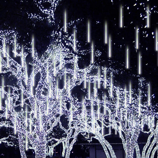 Christmas Meteor Shower Lights 8 Tube 288 LEDs Solar Powered Lights Christmas Decoration Lamps Meteor Shower Rain Lights for Christmas Holiday Party Home Patio Party -White