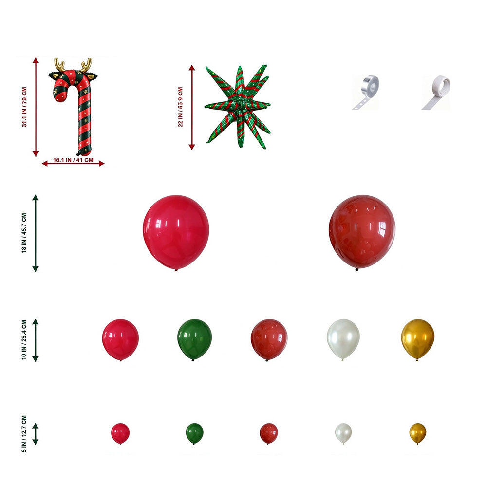 114 Piece Christmas Balloon Arch Garland Kit with Red Green Foil Balloons