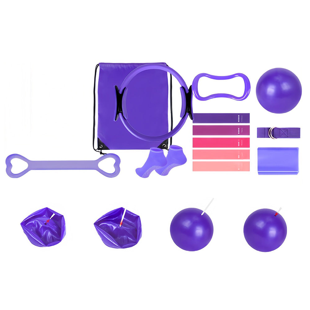 14Pcs Pilates Kit Pilates Equipment with Pilates Ring and Resistance Bands Socks-Purple