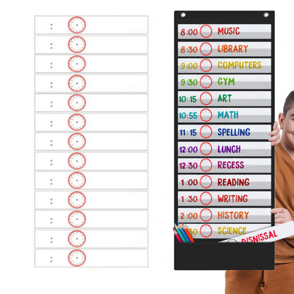 Wall Time Management Card Organizer with 14 Dry Erase Cards - Black