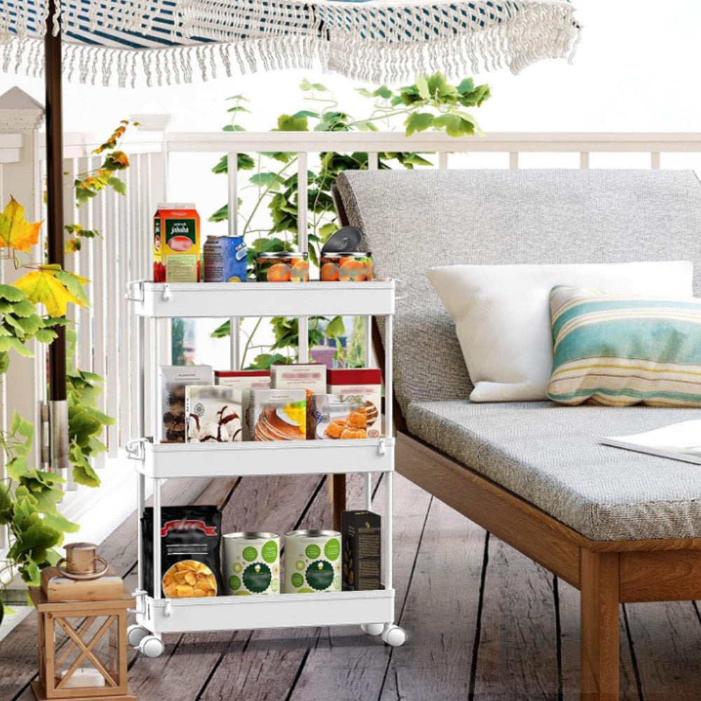 3-Tier Rolling Storage Cart Bathroom Storage Organizer Shelf White