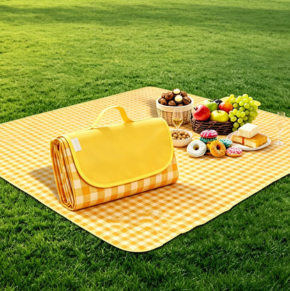 Oxford Picnic Blanket Roll Up Portable Camping Mat - Yellow Plaid
