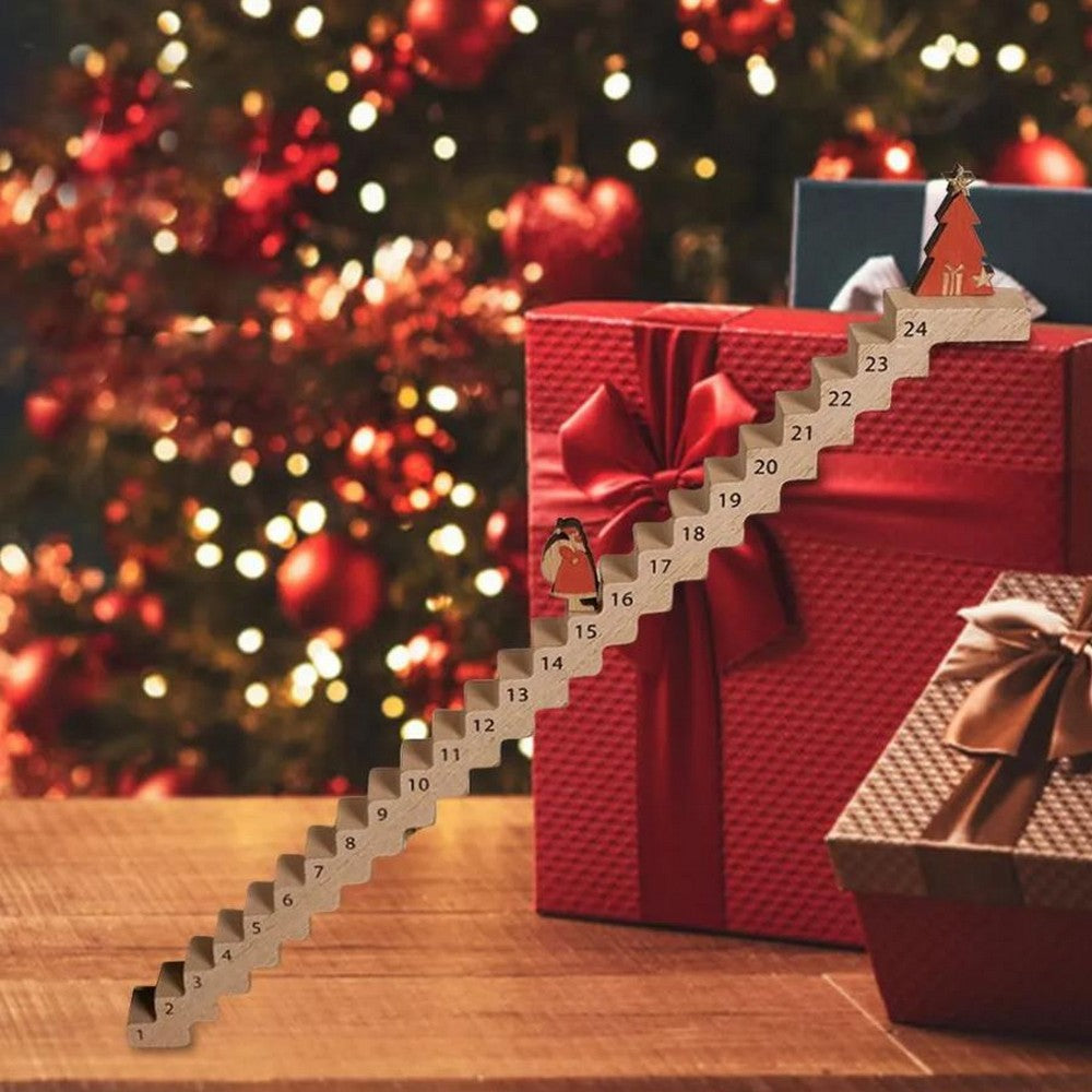 Wooden Stair Christmas Advent Calendar Funny Santa Stairs Countdown Calendar Wood Stairs Climbing Decoration