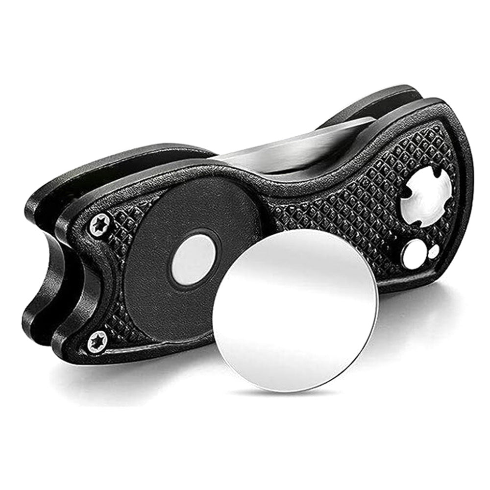 2PCS Magnetized Golf Divot Repair Tool with Pop-up Fork and Ball Marker Black