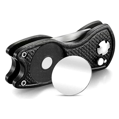 2PCS Magnetized Golf Divot Repair Tool with Pop-up Fork and Ball Marker Black