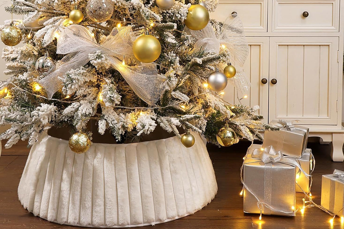 Christmas Tree Collar With Stripe Textured Pattern Christmas Tree Skirt Base