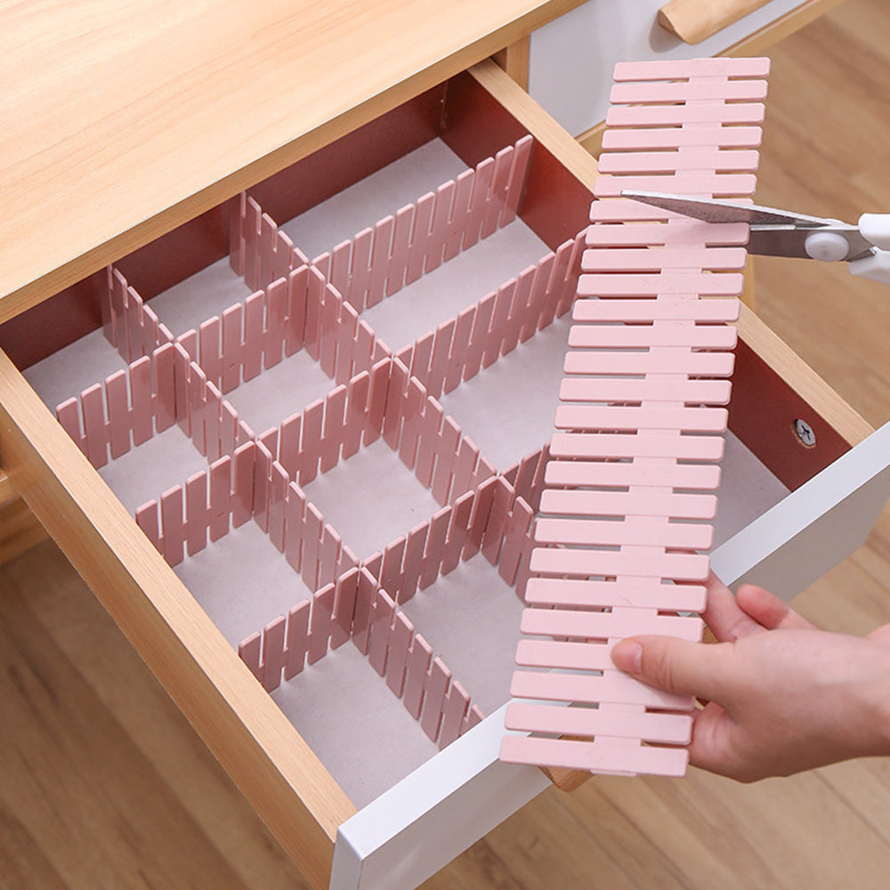 24Pcs Adjustable Drawer Divider DIY Storage Organiser for Cabinets-Pink