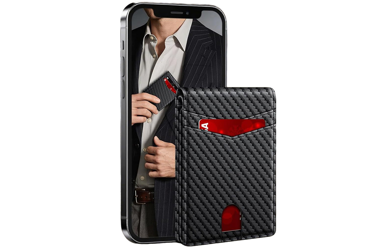 2Pcs Men Slim RFID Shielding Microfiber Wallet Credit Card Holder Money Clip