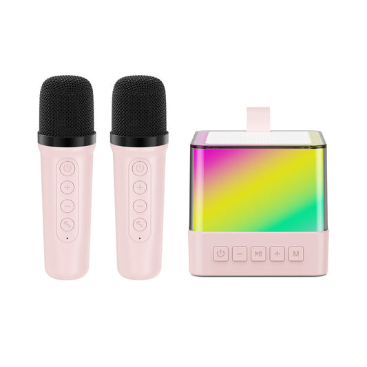 Mini Karaoke Machine Portable Bluetooth Speaker with 2 Wireless Microphones Pink