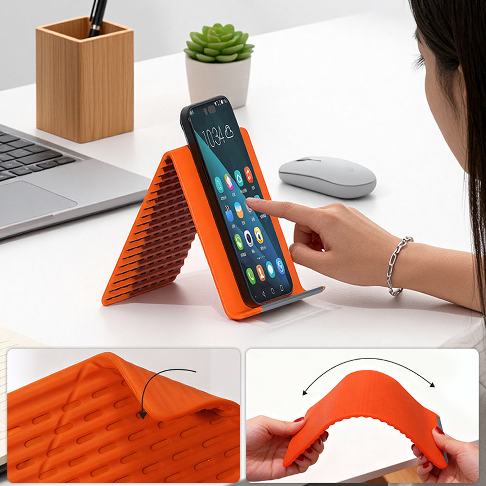 Portable Silicone Phone Stand Desk Holder for Office Travel Airplane-Orange