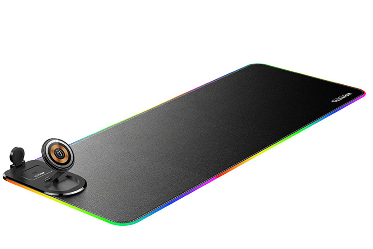 3-in-1 RGB Gaming Mouse Pad Wireless Charging Desk Mat with Foldable Phone Stand