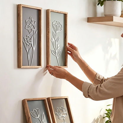 4 Piece Set Wood Frame Floral Hollow Out Wall Art