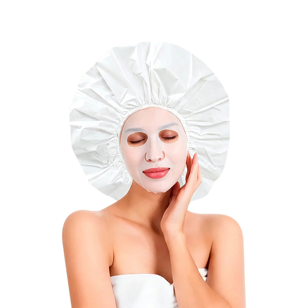 2 Piece PEVA Shower Caps for Long Hair - White