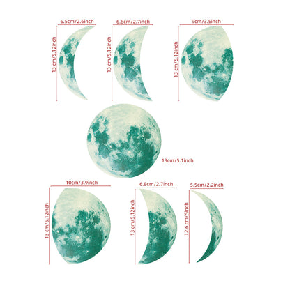 Set of Glow in The Dark Moon Wall Decals Luminous Space Planet Moon Phases Wall Sticker -Green