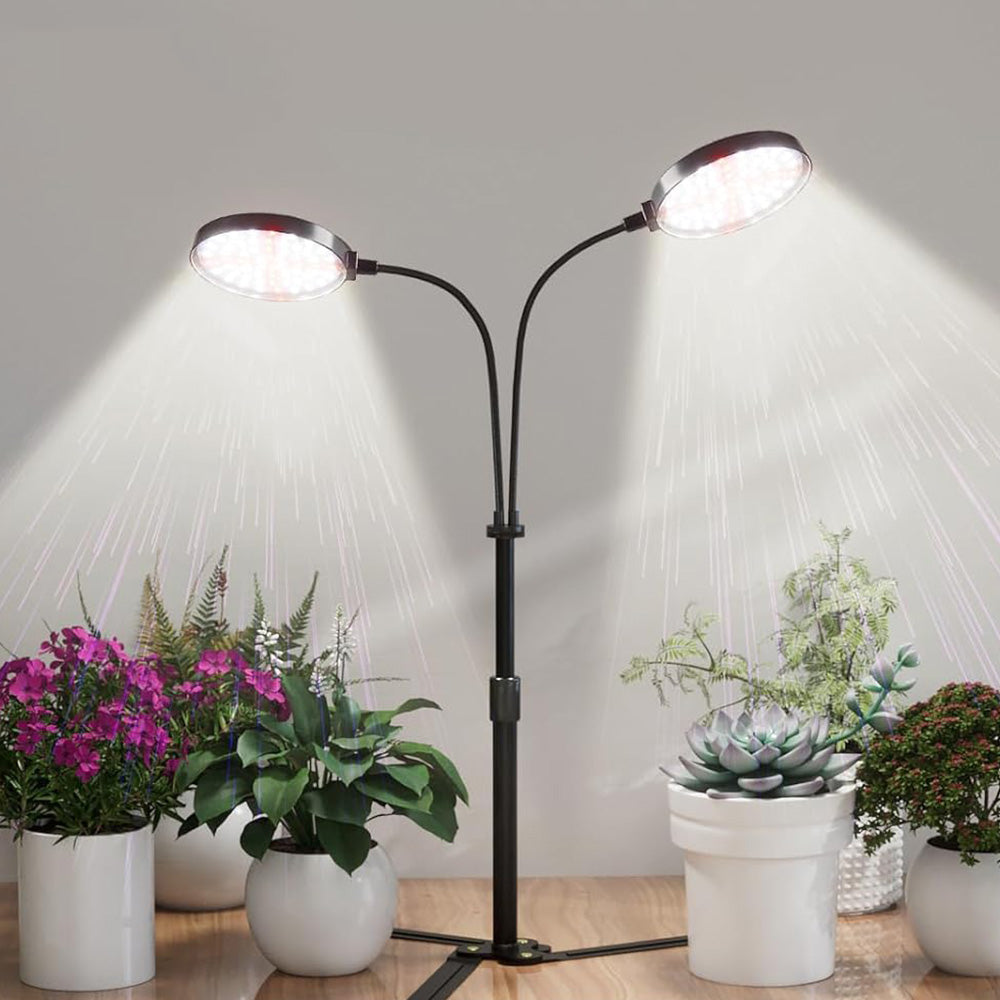 LED Grow Light with Dual Heads Full Spectrum Adjustable Plant Lamp for Indoor Plants Black