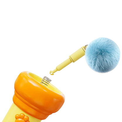 Cat Teaser Launcher with Retractable Cord and 2 Plush Balls - Orange