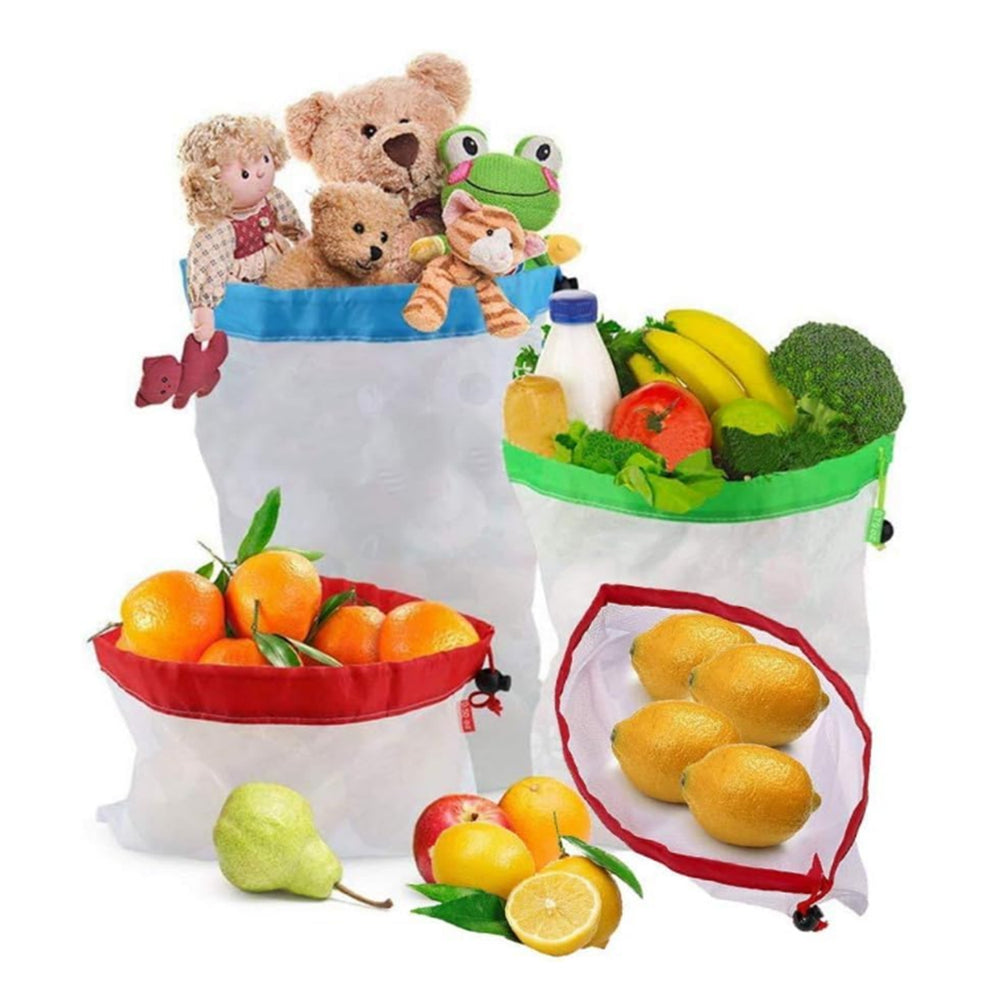 12Pcs Set Reusable Mesh Produce Bags Eco-Friendly Drawstring Bags