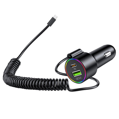 3-in-1 Car Charger ¨C Retractable Coiled Cable with USB and Type-C Fast Charging