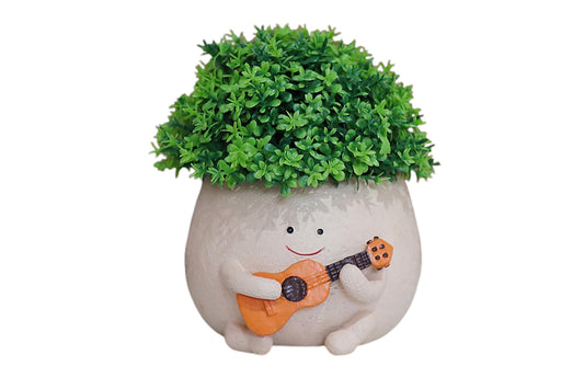 2Pcs Smily Face Planter Pot with Drainage Hole Cute Resin Head Planters Unique Guitar Succulent Pots for Indoor Outdoor Plants Gift-Each of Size