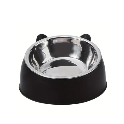 Tilted Dog Food Bowl Stainless Steel Cat Dog Feeder Black
