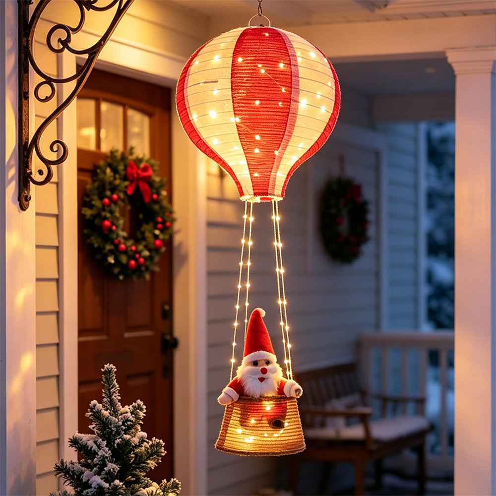 Christmas Santa Claus Hot Air Balloon with Light String - Warm Light