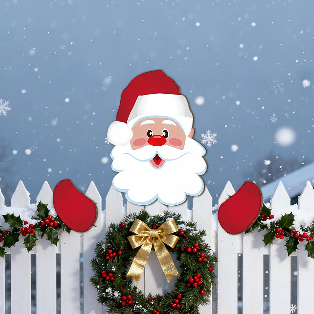 3 Pack Christmas Fence Peeker Santa Reindeer Penguin Yard Decor