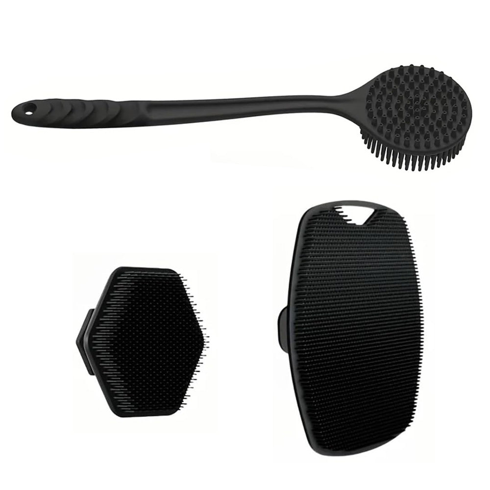 3 Piece Shower Brush Set Silicone Body Scrubber Bath Brush with Long Handle for Back