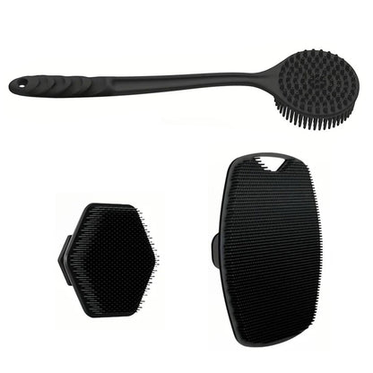 3 Piece Shower Brush Set Silicone Body Scrubber Bath Brush with Long Handle for Back