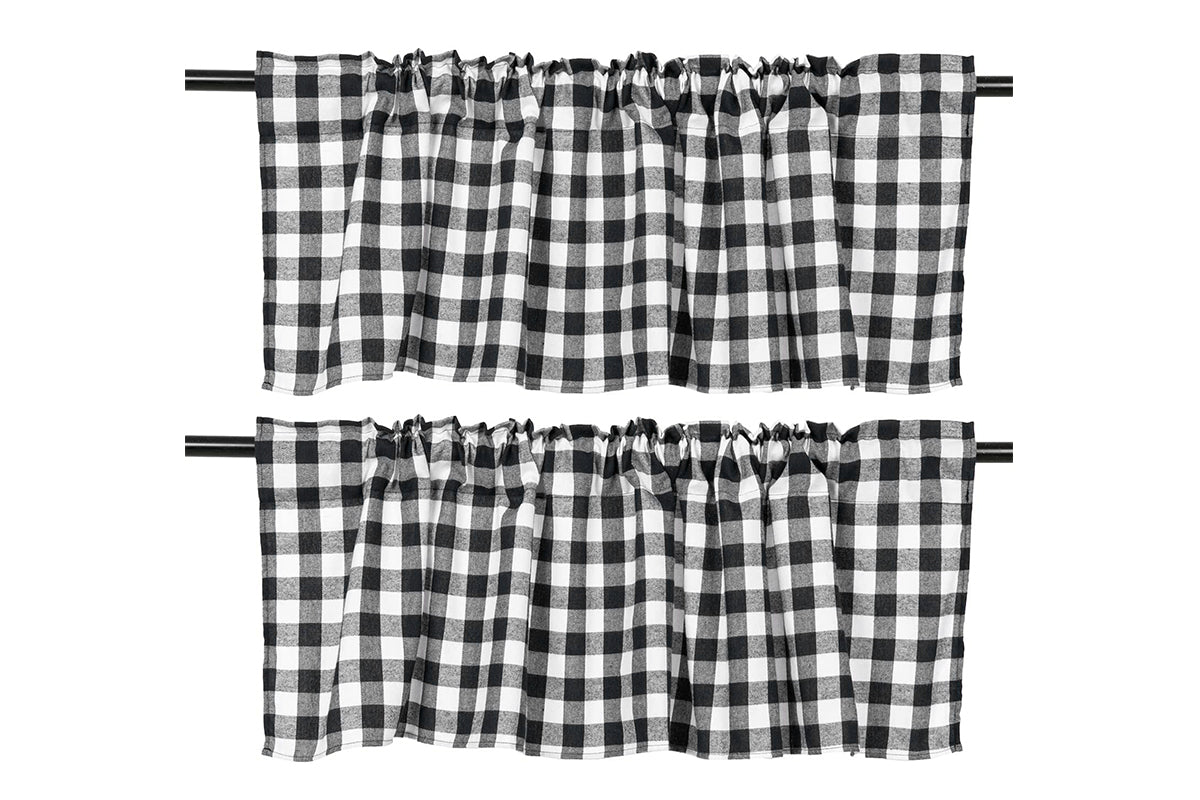 2 Pack Buffalo Check Plaid Window Valances Farmhouse Design Window Treatment Decor-Black