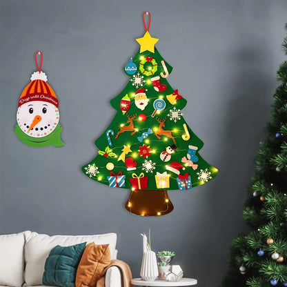 DIY Lighted Felt Christmas Tree Set Hanging Xmas Decorations with 3-Meter String Light