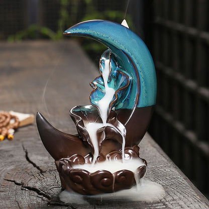 Moon Backflow Incense Holder Ceramic Waterfall Incense Burner For Home Decoration