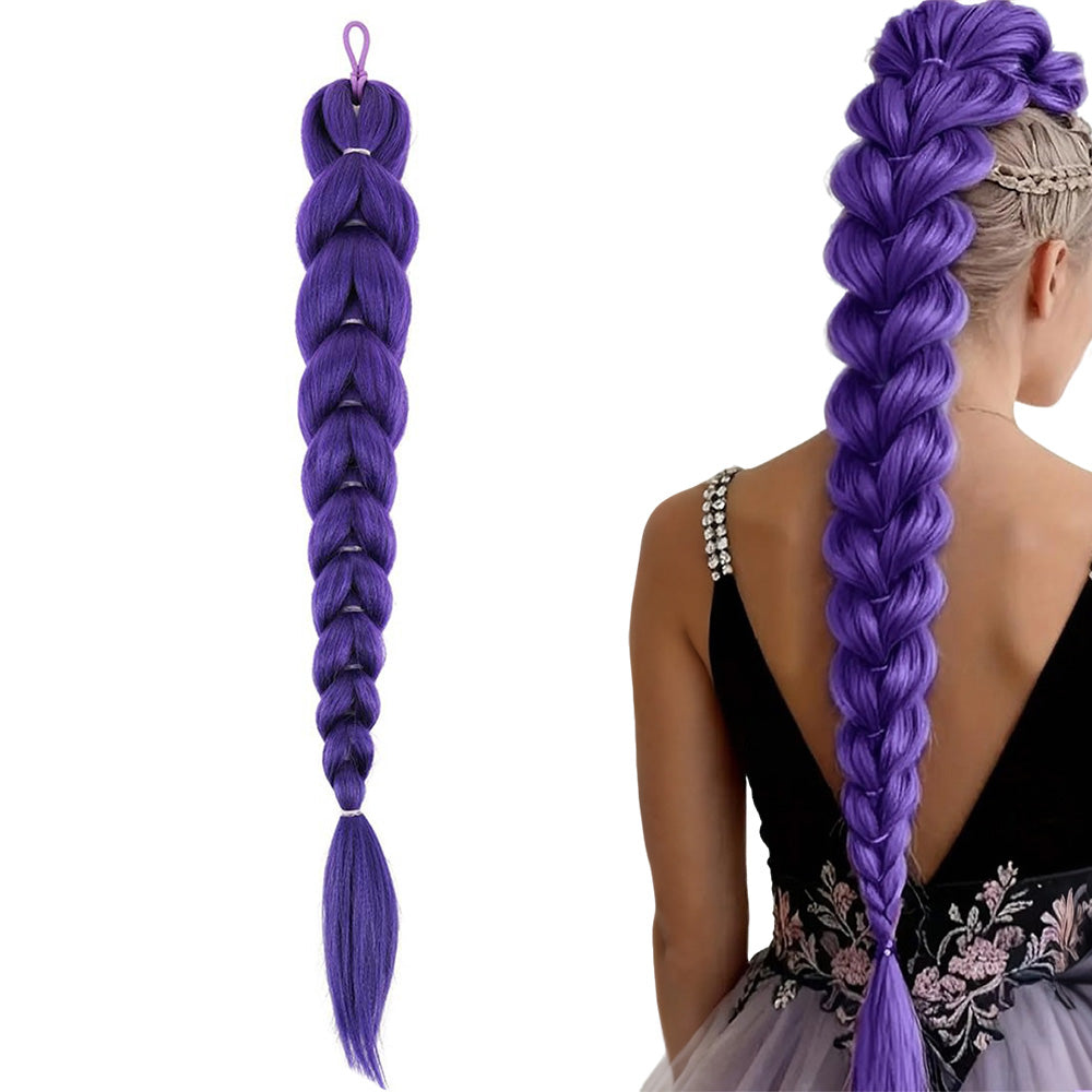 65 cm Purple Braided Ponytail Hairpiece with Elastic Band for Cosplay Party