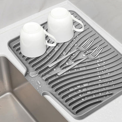 Silicone Dish Drying Mat for Kitchen Counter Non-Slip Drain Pad Grey