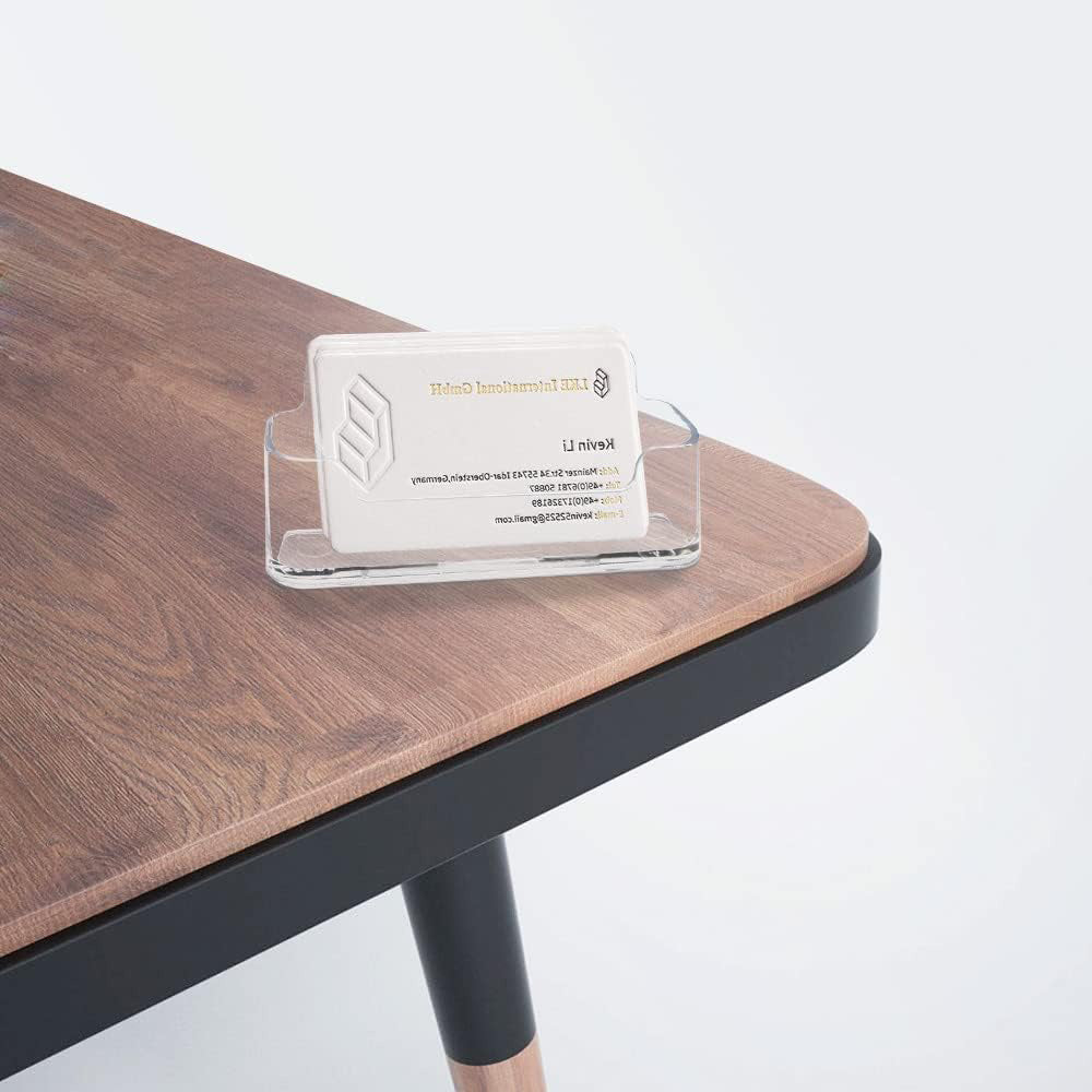 4Pcs Business Card Holder for Desk Clear Plastic Business Card Display Stand