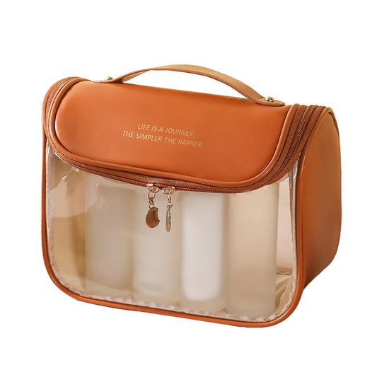 Clear Makeup Bag with Hanging Hook Toiletry Bag Traveling Accessories Organizer Brown