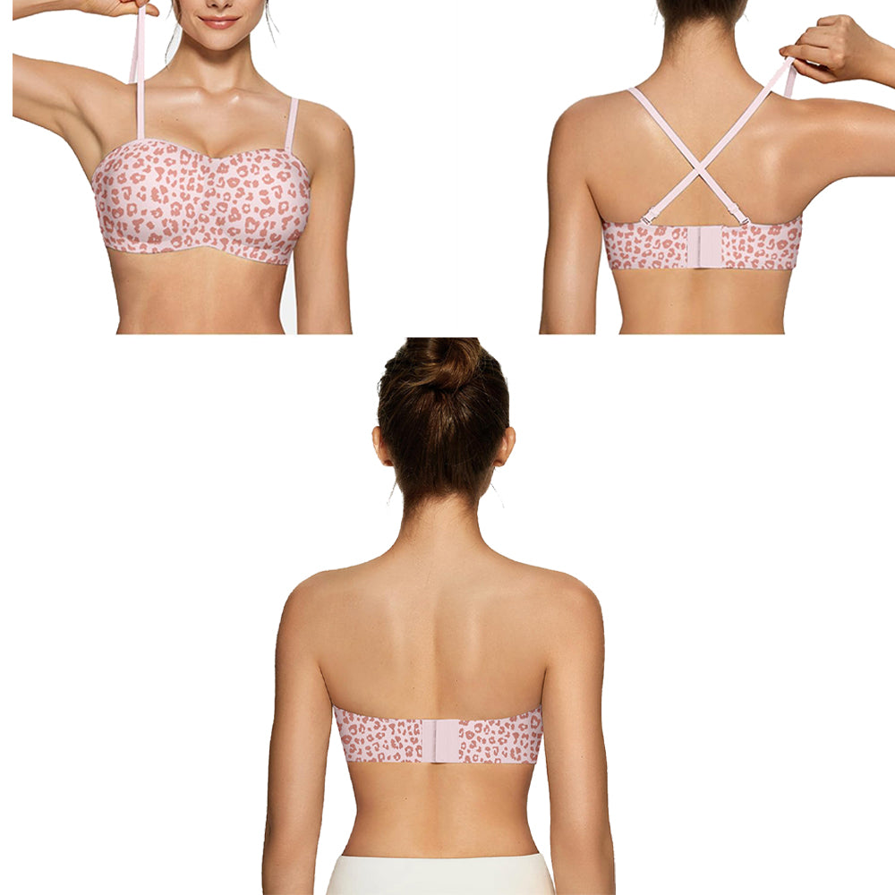 Push Up Strapless Bra with Silicone Grips and 2 Strap Pairs - Pink