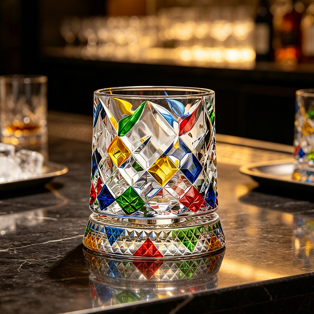 270ml Rotating Whiskey Glass Hand Painted Whiskey Tumbler