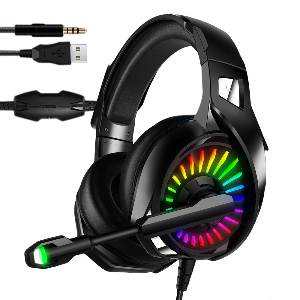 Wired Over-Ear Gaming Headset with LED RGB Lights and Mic -Black