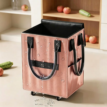 Reusable Grocery Bag Foldable Rolling Shopping Tote Bag - Rose Gold