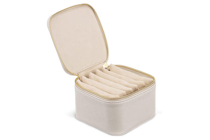 Travel Jewelry Case Small Jewelry Box with 6 Transparent Zipper Pockets-Beige