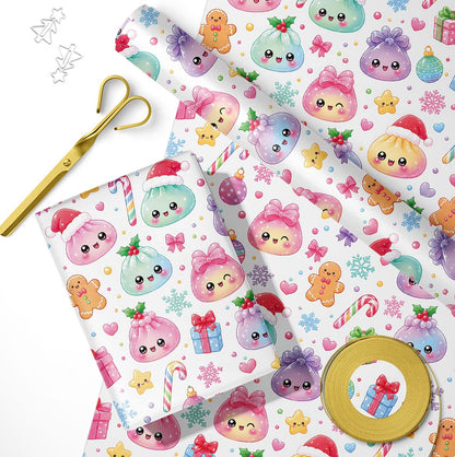 Christmas Cartoon Dumpling Gift Wrapping Paper Roll for Crafts
