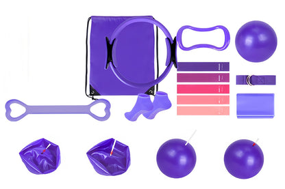 13PCS Home Pilates Kit With Yoga Ball Resistance Band Pilates Ring -Purple Color
