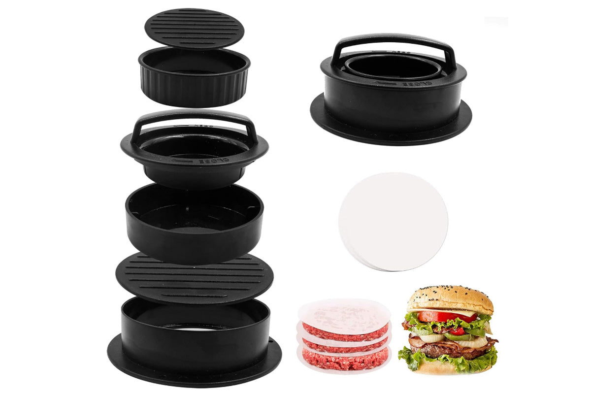 2Pcs Non Stick Stuffed Burger Press Hamburger Patty Molds Maker with 100 Wax Paper