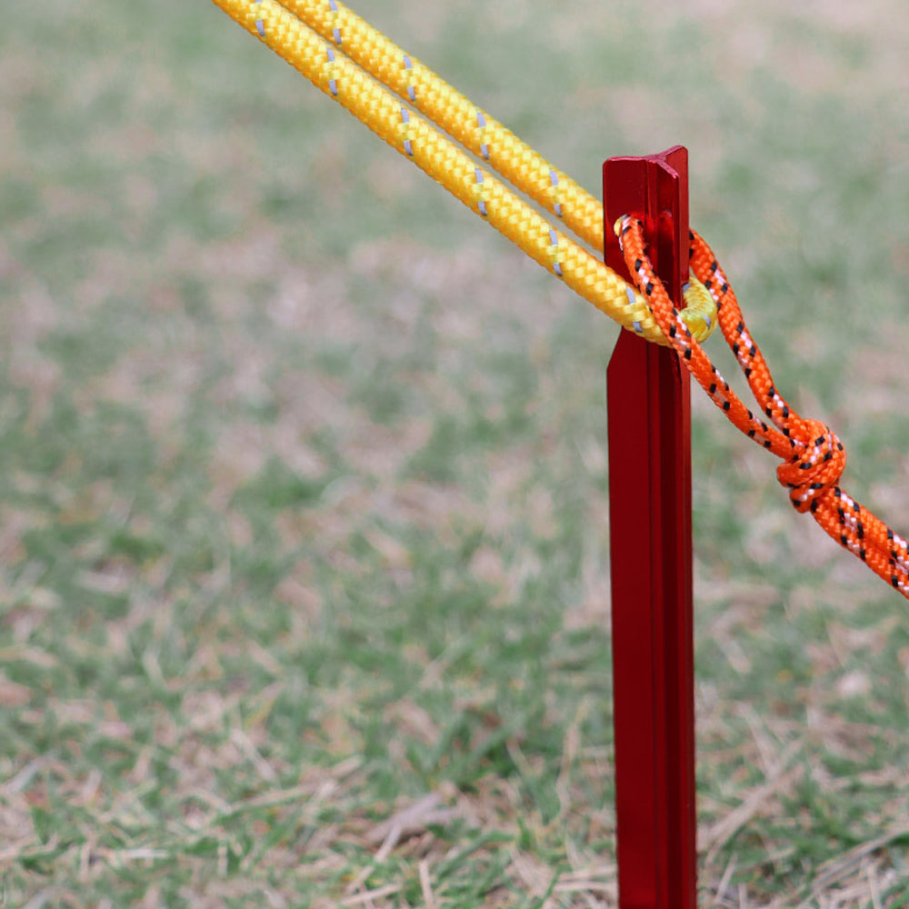 8Pcs Aluminum Alloy Tent Stakes Outdoor Camping Trip Tent Peg with Rope Red