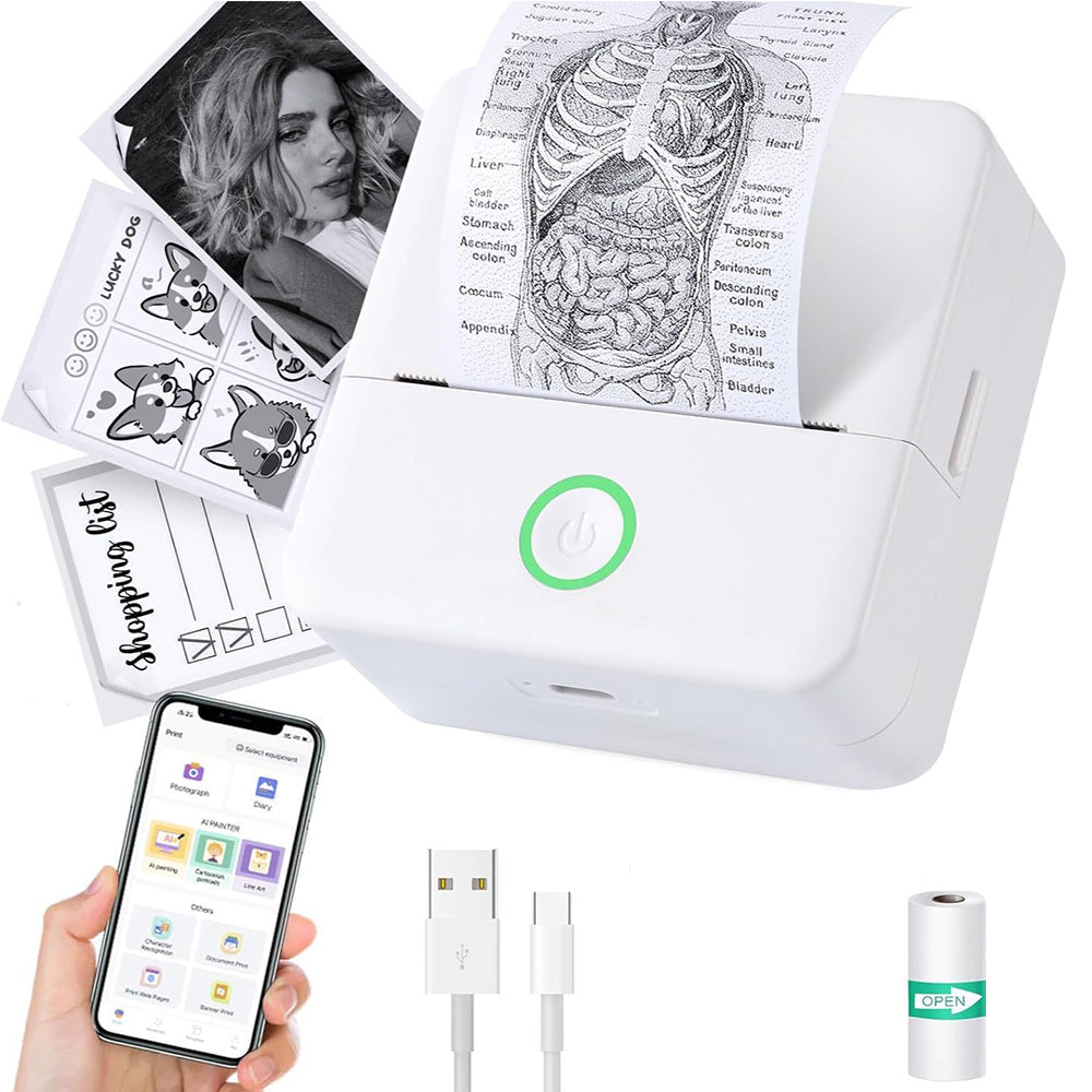 Bluetooth Mini Pocket Printer Thermal Printer Inkless Photo Printer for Learning Assistance Study Notes White